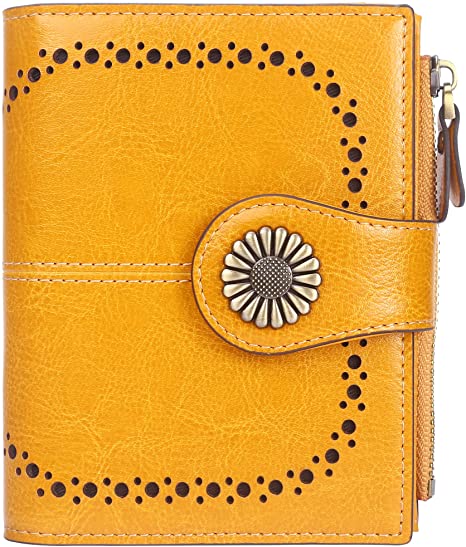 Lavemi Womens Leather Wallet RFID Blocking Small Bifold Compact Credit Card Case Purse for Women with ID Window Zipper Pocket