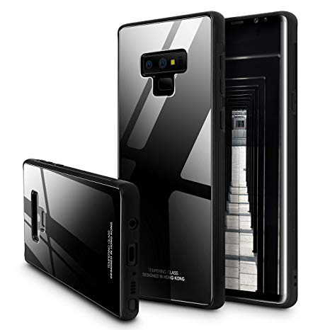 Galaxy Note 9 Case,SQMCase 9H Tempered Glass Back Slim Fit Scratch Resistant Protective Cover with Soft TPU Bumper Frame for Samsung Galaxy Note 9 (Black)