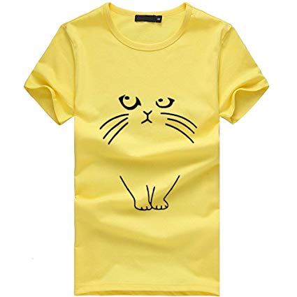 Aniywn Women Plus Size Short Sleeve T-Shirt Loose Girl Casual Round Neck Summer Cat Pattern Tops Blouse