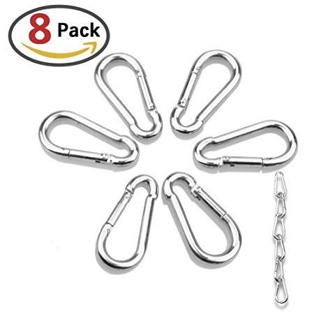Homder 8 Pack Silver Spring Snap Hook Stainless Steel Snaps 304 Clip Keychain Jungle Fast Hang Outdoor Snap Clip,Holds up to 154lb/70KG(Max)
