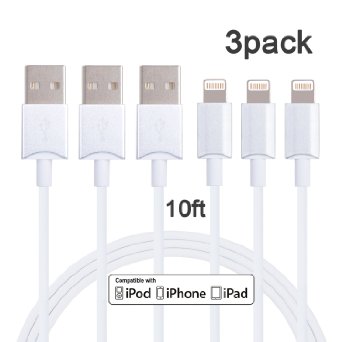 XcordsTM 3Pcs 10FT iPhone Charging Cable DataSync Cable Charger 8-Pin Lightning to USB Cable for Apple iPhone 6 6 Plus 6s 6s Plus 55s5c iPad Mini Air