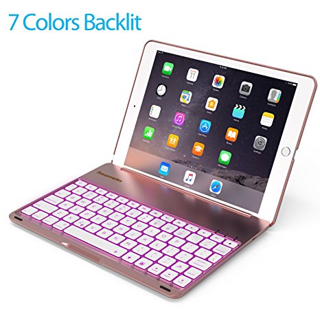 Keyboard Case for 2017 New iPad 9.7 inch & iPad Air-LED 7 Colors Backlit Wireless Bluetooth keyboard, Back Hard Folio Case Cover,Ultra Slim,Aluminium Alloy-For model:A1822/A1823/A1474/A1475/A1476