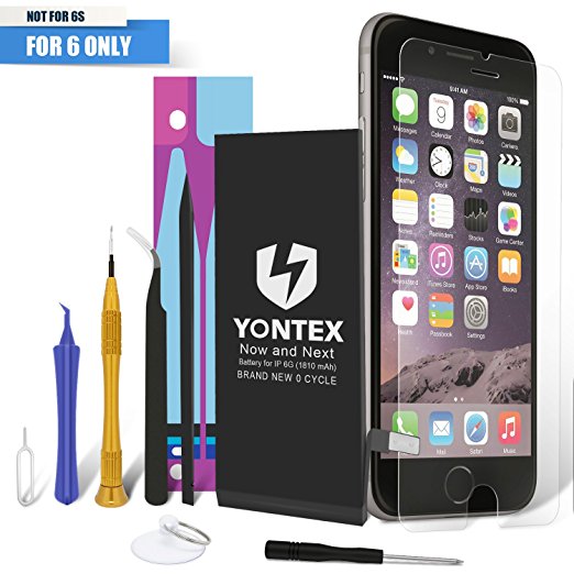 YONTEX Battery Replacement with Repair Tools ,Instruction and Screen Protector for iPhone 6 (Not for 6S ,6 Plus or 6S Plus)