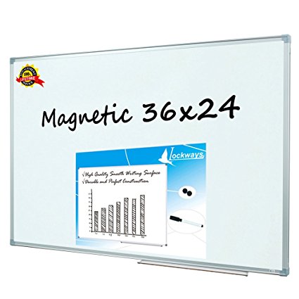Lockways Magnetic Dry Erase Board - Magnetic Whiteboard 36 x 24 Inch, 3 x 2 Silver Aluminium Frame (SET Including 1 Aluminum Pentray & 1 Dry Erase Markers & 2 Magnets) for School, Home & Office