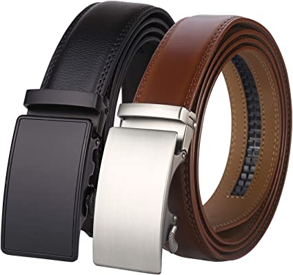 Lavemi Men's Real Leather Ratchet Dress Belt with Automatic Buckle,Elegant Gift Box, Black&brown Style1, Adjustable from 44" to 52" Waist