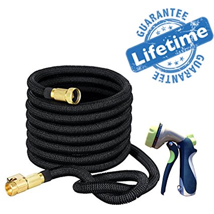 Strongest Expandable Garden Hose with Brass Fittings-Includes Spray Nozzle 50ft Retractable, Flexible, Never Kink, Lightweight Portable Water Hoses. Use for Gardening, RV Accessories Pressure Wash
