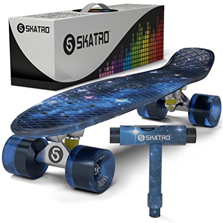 Skatro - Mini Cruiser Skateboard. 22x6inch Retro Style Plastic Board Comes Complete