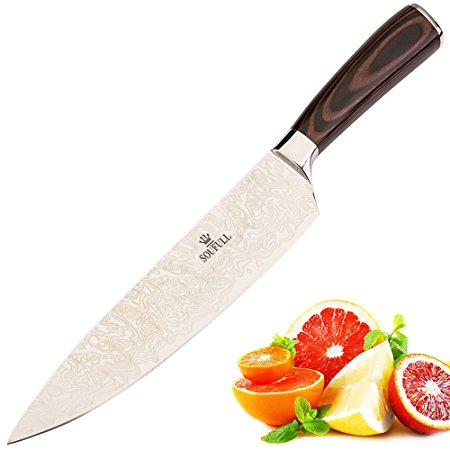 Japanese Chef Knife , Soufull 8 inch Sturdy Stainless Steel Kitchen Knife with Razor Sharp Blade and Balanced Ergonomic Pakka Wood Handle with Gift Box
