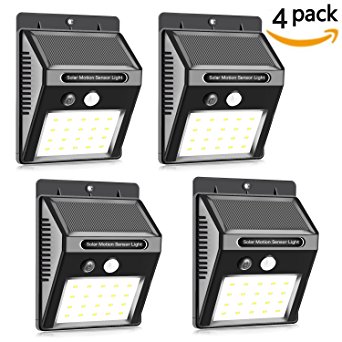 weGarden Solar Lights Bright 20 LED Wireless Security Waterproof Motion Sensor Outdoor Wall Light for Driveway,Patio, Deck, Yard,Garden,Stairs,with Motion Activated Auto On/Off, (4-Pack,White Light )