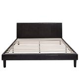 Deluxe Faux Leather Platform Bed with Wooden Slats King