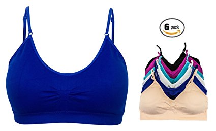 Barbra's 6 Pack of Regular & Plus size Wirefree Seamless Yoga Bras with Removable Pads