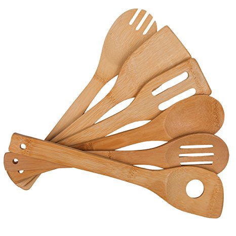 Organic Bamboo Utensil Set,Wooden Cooking Spoons and Spatulas,Antimicrobial Kitchen Tools,Perfect for Nonstick Pan and Cookware,Natural and Eco-friendly Tuners