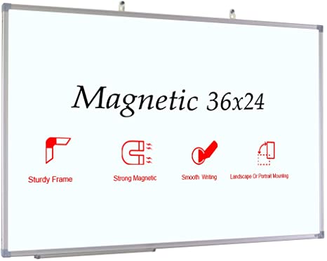 JILoffice Magnetic Dry Erase Board, White Board 36 x 24 Inch, Silver Aluminum Frame with Detachable Marker Tray and Two Hooks for Office School and Home