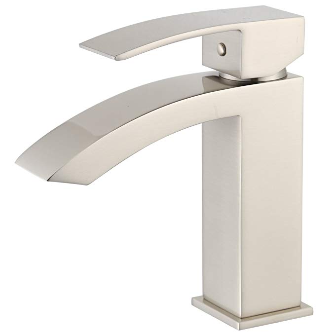 Bathroom Faucet Basin Sink Faucet Waterfall Single Handle One Hole Brass Vessel Mixer Taps (Brushed Nickel)