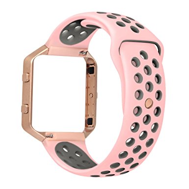 V-Moro for Fitbit Blaze Band, Small Replacement Strap Silicon Sport Bands with Rose Gold Metal Clasp For Fitbit Blaze Smart Fitness Watch 5.7 -7.8 Inches (Pink / Gray - Small)
