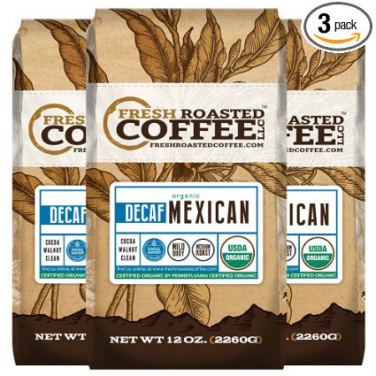 Organic Mexican Swiss Water Processed Decaf Coffee 12 Ounce Bags Pack of 3 Ground SWP Coffee Fresh Roasted Coffee LLC