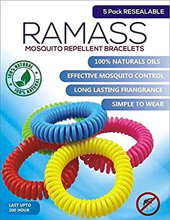 RAMASS Premium Natural Mosquito Repellent Bracelets - Wristbands - 5 Pack - Long Lasting For Adults Kids