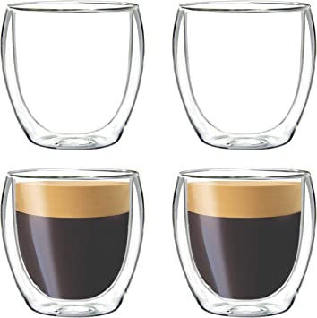 Youngever 4 Pack Espresso Cups, Double Wall Thermo Insulated Espresso Cups, Glass Coffee Cups, 3.5 Ounce