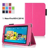 Case for Fire HD 6 - Elsse Premium Folio Case with Stand for Fire HD 6 Oct 2014 Release - Hot Pink
