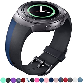 Lakvom Silicone Sport Style Watch Band for Samsung Gear S2 - black&blue