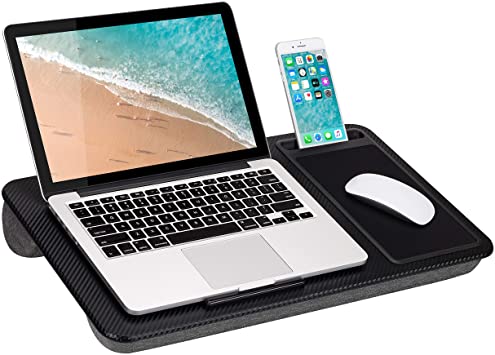 LapGear Home Office Lap Desk with Device Ledge, Mouse Pad, and Phone Holder - Black Carbon - Fits Up to 15.6 Inch Laptops - Style No. 91588