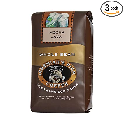 Jeremiah's Pick Coffee Mocha Java Whole Bean Coffee, 10-Ounce Bags (Pack of 3)