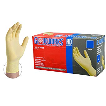 GLOVEWORKS HD Industrial White Latex Gloves - 8 mil, Powder Free, Textured, Disposable, XLarge, ILHD48100-BX, Box of 100