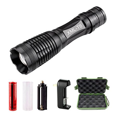 Cordking LED Tactical Flashlight,5 Adjustable Modes Zoomable 900 Lumens LED Flashlight Torch Lamp Aluminum LED Flashlight Lighting Lamp (Battery Included)