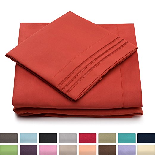 California King Bed Sheets - Burnt Orange Luxury Sheet Set - Deep Pocket - Super Soft Hotel Bedding - Cool & Wrinkle Free - 1 Fitted, 1 Flat, 2 Pillow Cases - Rust Cal King Sheets - 4 Piece