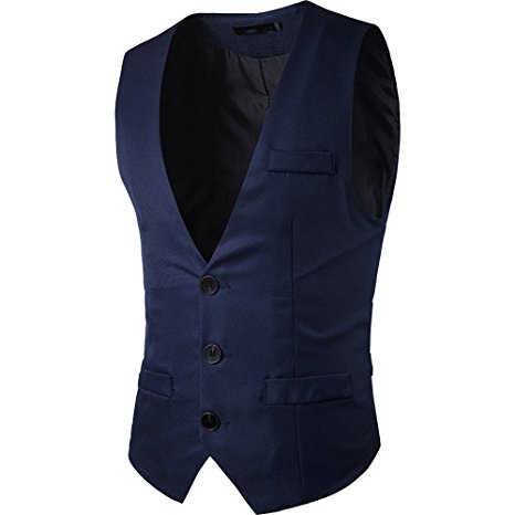Cottory Men's Top Designed V-neck Sleeveless Casual Slim Fit Skinny Dress Vest Waistcoat
