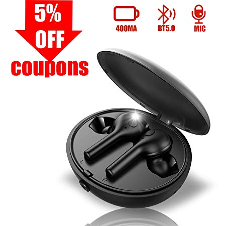 True Wireless Headphones, TAIR True Wireless Earbuds with Bluetooth 5.0 Tech, Comes with Supper 400mA Charging Earphone Box, Support TWS Single Mode, Black Portable Design - Gift for Christmas