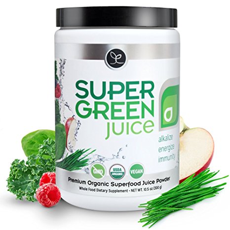 Super Green Juice - 44 Organic Superfoods Powder Supplement (300g) - Probiotics, Antioxidants, Fiber & Digestive Enzymes - Best USDA Organic & Vegan Greens to Alkalize, Energize & Detox (30 Servings)