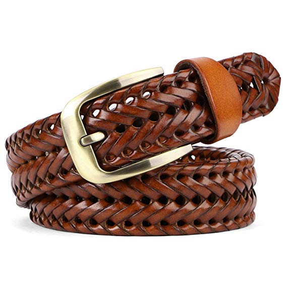 JasGood Men's Fashion Vintage Perforated Casual Braid-Weave Belt With Classic Buckle
