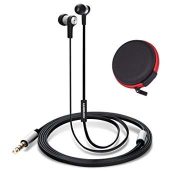 Honsenn In-Ear Earbuds with Mic, Tangle-Free Wired Earphones for iPhone, iPad, iPod, Samsung Galaxy, Android Smartphones, Tablets, Computers (Metal-black)