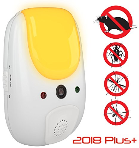 SANIA UPGRADED Pest Repeller - effective sonic defense repellant keeps roaches, spiders, mosquitos, mice, bed bugs away - electronic ultrasonic deterrent for inside your home - relaxing amber light