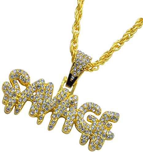 Haxikocty Men's Hip Hop Necklace European and American Full Diamond Letters SAVADF Pendant Necklace Fashion Chain