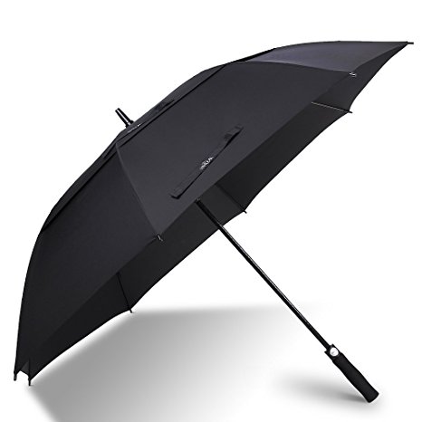 62 Inch Automatic Open Golf Umbrella - Extra Large Oversize Double Canopy Vented - 210T Teflon Rain Repellant Protection Sun, Rain, Sports - Windproof Waterproof Stick Umbrellas