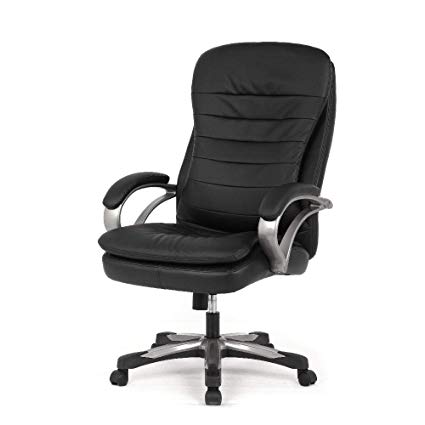 Moustache Big and Tall High-Back Executive Bonded Leather Chair for Office or Computer Task Desk, 400 lb Weight Capacity, Adjustable Swivel Basic Chair with Armrest, Arms Rest (Black)