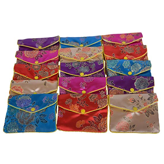 Baitaihem 15 Pack Jewelry Purse Pouch Gift Bags Chinese Silk Style Brocade Embroidered Bag,Multiple Colors(Large)