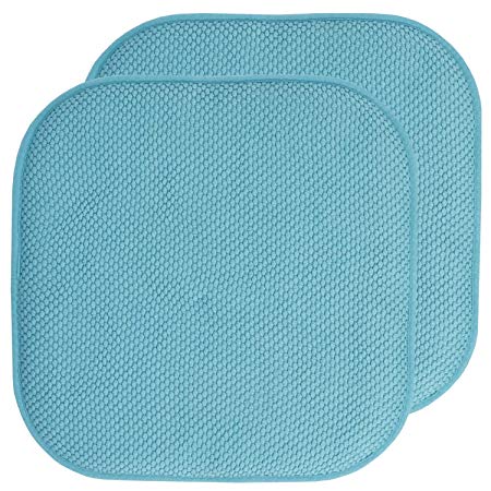 Sweet Home Collection Chair Cushion Memory Foam Pads Honeycomb Pattern Slip Non Skid Rubber Back Rounded Square 16" x 16" Seat Cover, 2 Pack, Teal