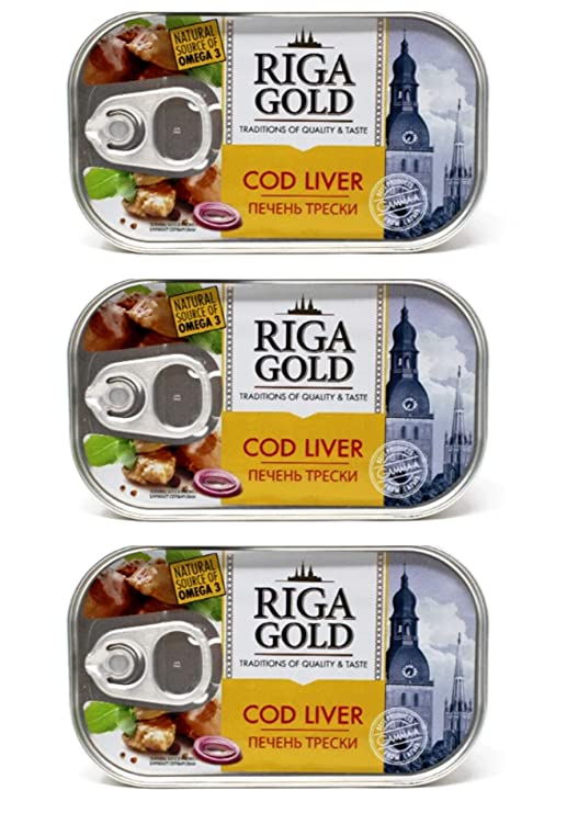 Riga Gold Cod Liver in Own Oil 4.27oz/ 121g From Iceland pack of 3