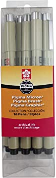 SAKURA Pigma Micron Black Ink Multi-tip Set, 16 Pack