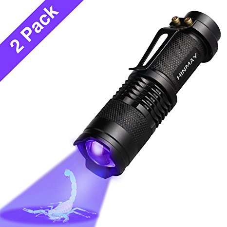 Black Light Flashlight, Scorpion UV Flashlight, Zoomable Ultraviolet Flashlight, 395 nM Handheld Blacklight Detector for Spot Carpet Pet Dog Urine Detection Light, Stains and Bed Bug - 2 Pack
