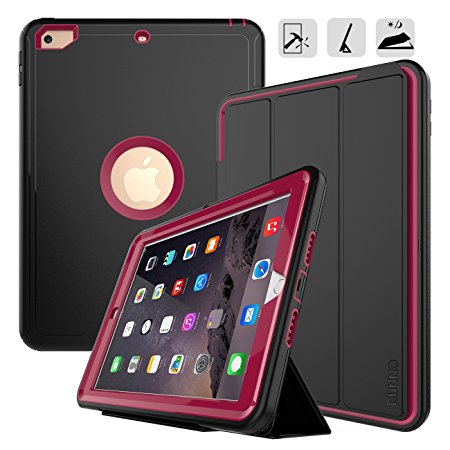 New iPad 9.7 2017 case DUNNO Grid non-slip surface Three Layer Heavy Duty Full Body Protective Stand Case for Apple iPad 9.7 inch 2017 (5th generation) (Black Rose)