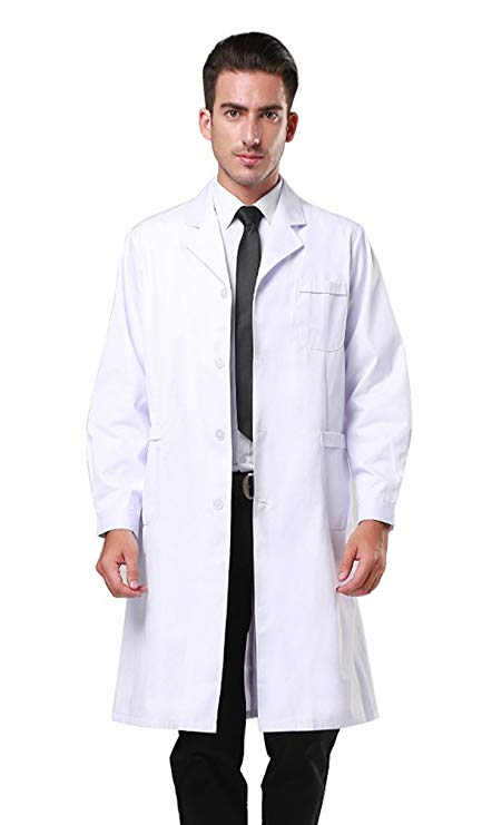 Men's White Lab Coats Doctor Workwear - Unisex Lab Coat Scrubs Adult Uniform