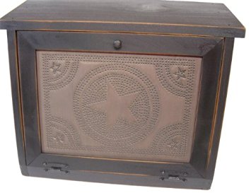 Country Rustic Primitive Bread Box with Star Tin Panel