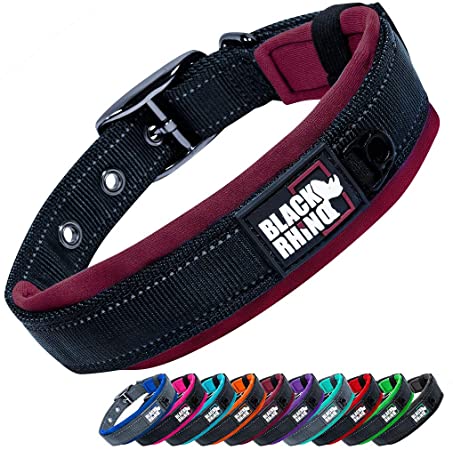 Black Rhino - The Comfort Collar Ultra Soft Neoprene Padded Dog Collar for All Breeds - Heavy Duty Adjustable Reflective Weatherproof (Large, Burgundy/Bl)