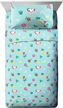 Jay Franco Disney Moana Flower Power Twin Sheet Set - Super Soft and Cozy Kid’s Bedding Features HeiHei & Pua - Fade Resistant Polyester Microfiber Sheets (Official Disney Product)