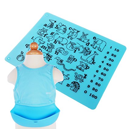 VECELO Waterproof Baby Bib Silicone and Baby Placemat Set of 2