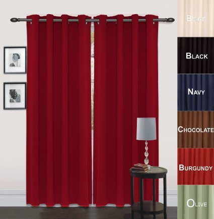 Blackout Room Darkening Curtains Window Panel Drapes - Burgundy Color 2 Panel Set 52 inch wide by 84 inch long each panel- By Utopia Bedding